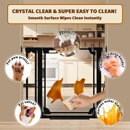 30.7 Tall Clear Acrylic Baby Gate 29.5-47.2 Wide Pressure Mounted Clear Dog Gate Indoor - No Drill Auto Close, Walk Through Baby Gates for Stair & Doorways & Hallway