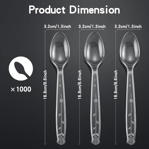 1000 Count Heavy Duty Clear Plastic Spoons Disposable