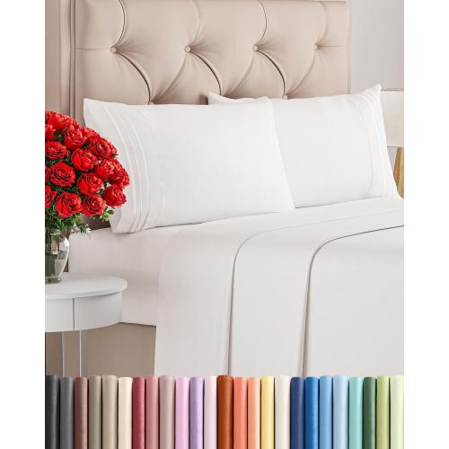Queen Size 4 Piece Sheet Set - Comfy Breathable & Cooling Bed Sheets Set - Hotel Luxury Bedding for Women, Men, Kids, Teens, Boys & Girls - Deep Pockets, Soft, Wrinkle Free - Oeko-Tex - Antique White