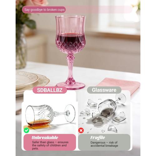 Pink Plastic Wine Glasses Acrylic Goblets Unbreakable