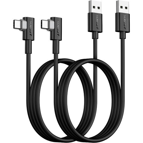 SUNGUY USB C Cable Right Angle 3FT, 2-Pack 90 Degree 3A USB 2.0 Fast Charging & Data Sync Cable Compatible with Samsung Galaxy S21 S20 S10 Plus, Note 20 10, Moto G7 G8, LG V50 V40 G8 G7