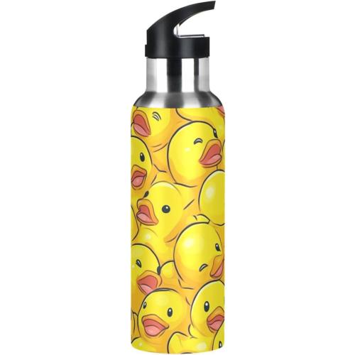 MISSING PART AND.  The sticker is removed from the halfway ‼️point. Kcldeci Cartoon Rubber Ducky Sports Water Bottle 20 Oz Straw Lid Leak Proof Vacuum Insulated Stainless Steel Hot Cold Double Walled Thermo Mug Tumbler Travel Cup Standard Metal Canteen