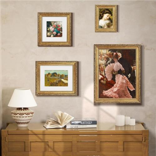 Antique Gold 5x7 Picture Frame, Ornate Embossing 5 x 7 Frame with Tempered Real Glass, Tabletop or Wall Mounting Display for Art Prints or Pictures, 2 Pack