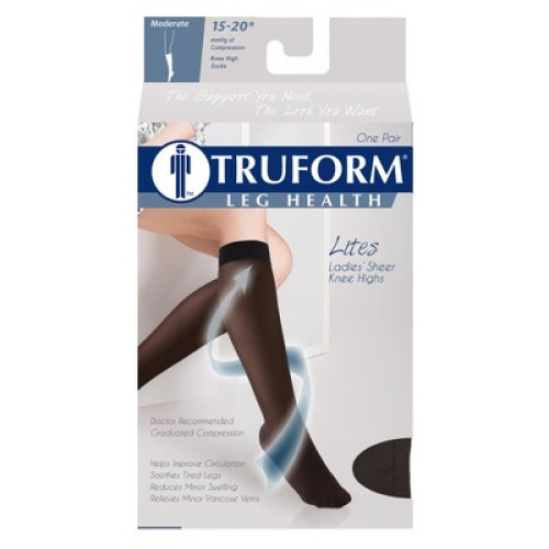 Truform Sheer Compression Stockings, 15-20 mmHg, Women's Knee High Length, 20 Denier Black 3X-Large