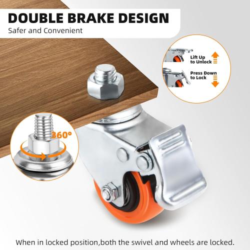 Set of 8 W B D WEIBIDA Stem Caster Wheels 2 Inch with Dual Locking, Heavy Duty Threaded Stem Casters UNC 1/2-13 x 1, No Noise Swivel Casters, Set of 8 Caster Wheels for Cart, Furniture