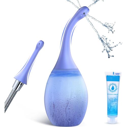 Enemas Anal Douches for Men Women - Anti Backflow Bendable Silicone Enema Bulb Kit Connectable with Shower Tube, Portable Travel Bidet Flusher Enema Douche Kit for Women Men Colon Cleanse with Lube