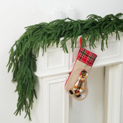 Christmas Norfolk Pine Garland, 2PCS 6Ft Real Touch Artificial Pine Greenery Christmas Garlands for Table Fireplace Wall Home Indoor Outdoor Decoration