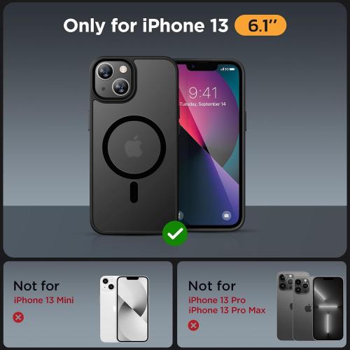 Miracase Magnetic for iPhone 13 Case 6.1 inch (Compatible with MagSafe)（with 2X Screen Protectors） Military-Grade Protection, Anti-Fingerprint Translucent Matte Phone Case Cover, Black