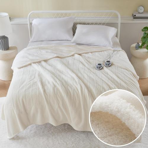 Serta Heated Blanket, Eletric King Size Blanket, Soft, Warm, Fuzzy Heating Blanket King for Office, Couch, 1-12 hr Auto Shut Off Timer, 10 Lv Heat Setting, ETL Certified, King 100 x 90 Ivory