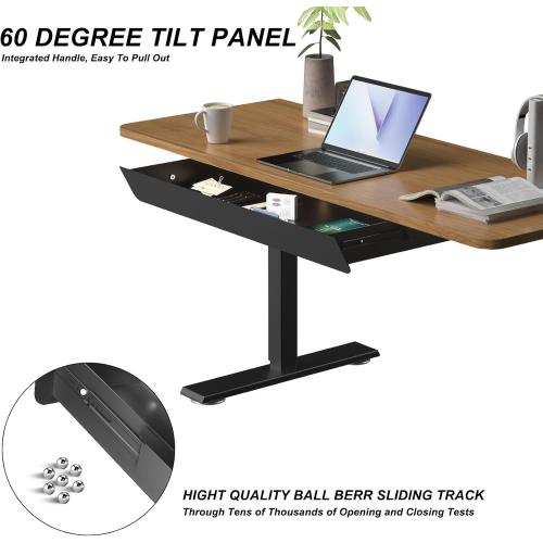 Large Under Desk Mounted Sliding Drawer with 2 Cable Hole and 60 Degree Tilt Panel to Pull Out, 22.4'' Long & 9.2'' deep Large Storage Organizer for Sit Stand Workstation