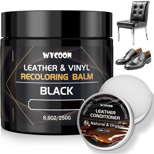 Leather Recoloring Balm with 100ml Mink Oil Conditioner | Black Repair Kit, Dye & Color Restorer for Furniture, Sofa, Car Seats, Bags | Restore Faded & Scratched Surfaces