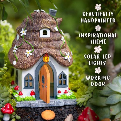 WILD PIXY Fairy Garden House - Glow in The Dark Fairy Cottage with Opening Door and Solar LED Light, Beautiful Miniature Garden Decoration for Indoor or Outdoor Fairy Gardens - 7.1 Fairy House
