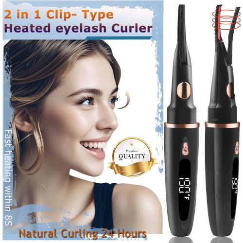 Heated Eyelash Curler - 2 in 1 Clip-Type, LED Display, 3 Temp Settings, USB Rechargeable, Natural Curling, 24H Long Lasting