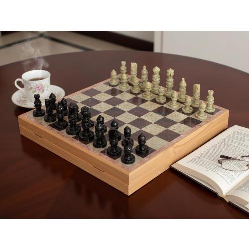 StonKraft - 10 X 10 Chess Board with Wooden Base & Stone Inlaid & Stone Pieces Game Set