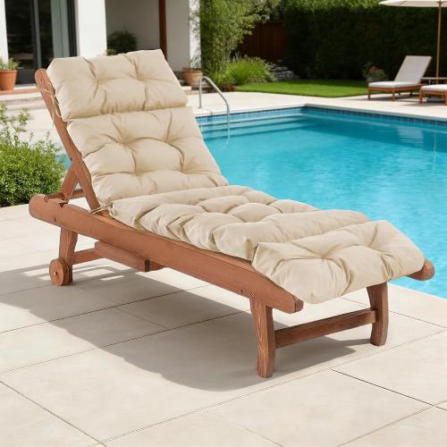 Chaise Lounge Cushions Outdoor, Waterproof & Fade Resistant Patio Lounge Chair Cushions for Outdoor Furniture, Chaise Cushion with Ties for Patio, Pool, Lawn and Beach, 75.1x22.8x4.7 Inch, Beige