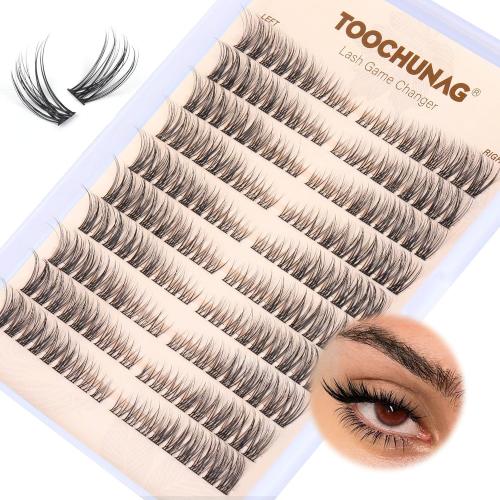 Natural Lash Clusters Wispy Eyelash Clusters C Curl Left&Right Cluster Eyelashes Extensions 180pcs Cluster Lashes DIY Individual Lash Extension Thin Band Cat Eye Lashes by TOOCHUNAG