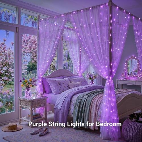 JMEXSUSS 200 LED Purple Halloween String Lights Indoor Outdoor Clear Wire