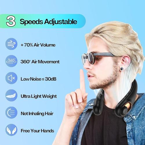 KIDEE Neck Fan, Portable Bladeless Neck Fans, Upgrade 360° Airflow, Super Quiet, 3 Speeds, 4000mAh Personal Wearable Neck Fan, Upgraded Cooling Air Volume USB Rechargeable Hands Free Fan