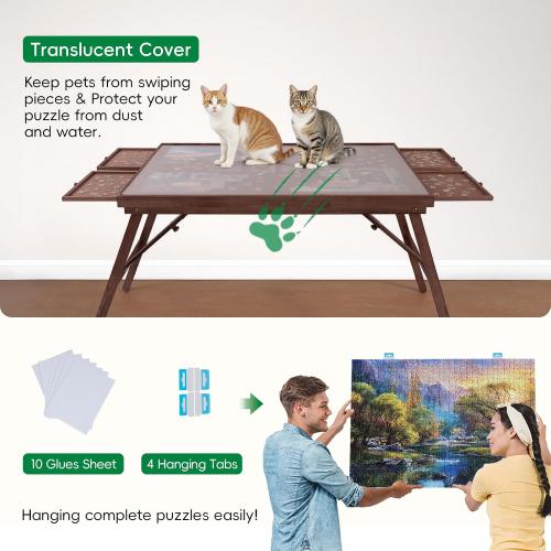 TEAKMAMA 27.6 H Tall Puzzle Board 1500 Piece Puzzle Table with Legs, 4 Drawers, 34.3 W x 26.5 D Large Wood Folding Jigsaw Puzzle Board with Cover for Adults, Chocolate Brown