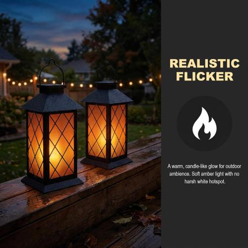 Solar Lanterns Outdoor Waterproof, 2 Pack 13 Metal & Glass Hanging Solar Lantern Lights, Cross Pattern IP46 Decorative Outdoor Solar Lanterns for Patio Table Yard Porch Garden Decor
