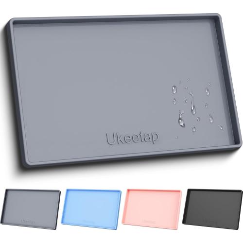 Extra Thick Silicone Mat Waterproof with Raised Edge 19” x 12”, BPA Free Non-Slip Dog & Cat Food Mat, Feeding Mat for Food and Water Bowls, Spill Proof Mat to Protect Floors, Gray
