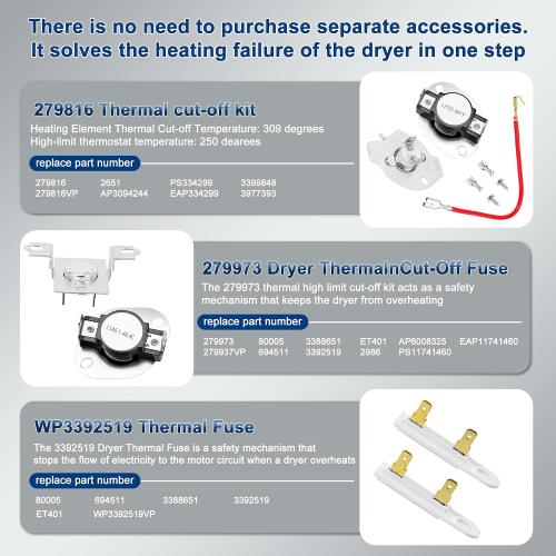 wp8544771 Heating Element Kit for Whirlpool Duet Dryer by Sikawai