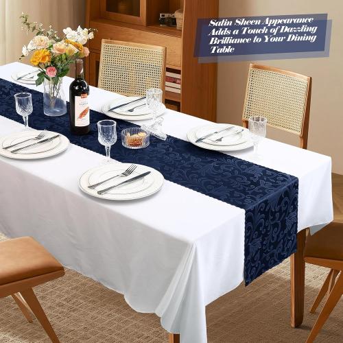 MILVOWOC 4 Pack Navy Blue Damask Table Runner, 12 x 72 Inch