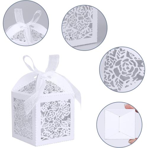 100pcs Laser Cut Favor boxes, Favors Candy Box with Ribbons and Tags