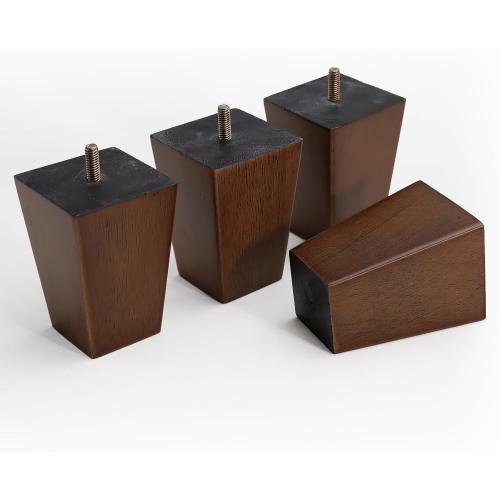 WEKIS Solid Wooden Furniture Legs 4 Inch, Natural Wood Mid Century Brown Square Legs Furniture Replacements Feet for Couch Legs, Sofa Legs, Cabinet Legs, Bench Legs, Bed Legs, Set of 4