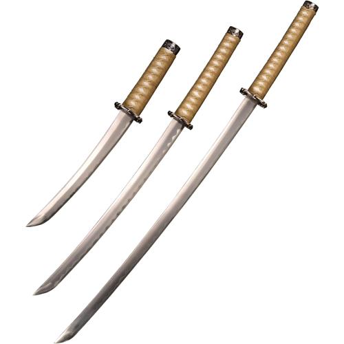 Pack of 3- Japanese Katana Hand cast Sharp 1065 Carbon Steel Katana Sword Real Black, Dragon Totem Hand Guard, Display Sword Stand