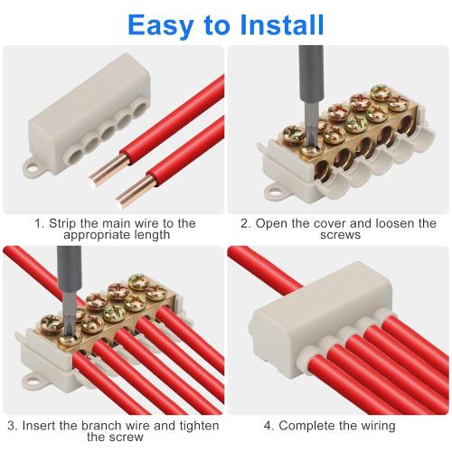Linkstyle 6PCS 6 AWG Wire Connector Nut Kit, 80A 14-6 Gauge Screw-Fixed Type Quick Wiring Splicing Compact Brass Terminal Butt Connectors, 1 in 9 Out