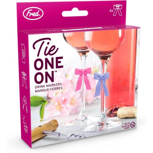 Genuine Fred TIE ONE ON Bow Drink Markers, Set of 6 Silicone Drink IDs, Easy to Clean, Reusable, Fits Most Stemware, Perfect for Parties, Bachelortte, and Gifts 2pks