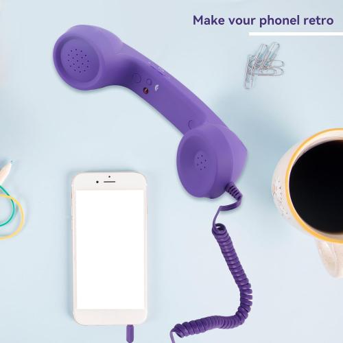 Telephone Handset for Cellphone, Retro Phone Handset with 3.5mm Jack Mobile Phone Receiver Old Telephone Headset Handheld Receiver for Cell Phone(Purple)