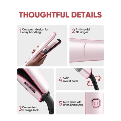 Beautigo Steam Hair Straightener Flat Iron, Anti-Frizz Moisturizing Steam, Reduce Heat Damage, 20s Fast Heat, Ceramic Plates for Thick, Curly & Frizzy Hair, Rose Gold