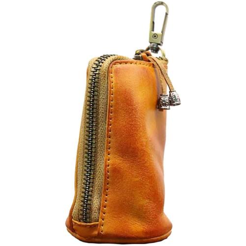 Medieval Mini Zipper Pouch, Genuine Leather Keychain Coin Purse with Easy Clip Swivel Clasps Coin Organizer Car Key Holder Wallet Card Bag Leather Pouch for Men Women (Yellow)