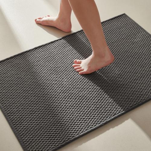 TYUU Bathroom Rugs Non Slip Washable, Super Absorbent Thin Bath Mat Small Quick Dry Low Pile Bathroom Rug, Dark Grey 16x24