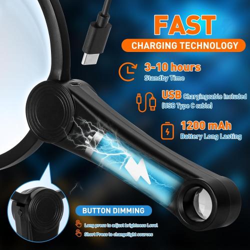 30X 40X 60X Rechargeable Magnifying Glass with Light, Large 5.2-Inch