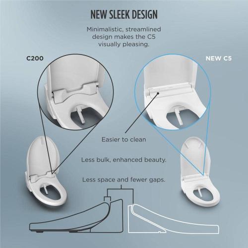 C5 Washlet Electric Heated Bidet Toilet Seat for Elongated Toilet in Cotton White