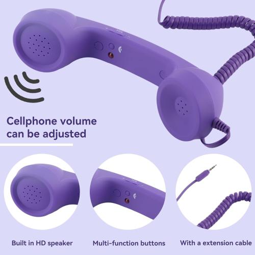 Telephone Handset for Cellphone, Retro Phone Handset with 3.5mm Jack Mobile Phone Receiver Old Telephone Headset Handheld Receiver for Cell Phone(Purple)