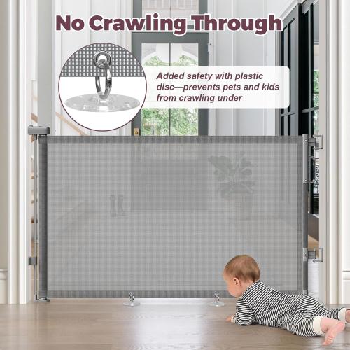 Retractable Baby Gate for Stairs, 55 Wide Mesh Dog Gate Indoor, 34 Tall Child Gate for Doorways, Hallways, Deck, Indoor Outdoor Pet Baby Safety Essentials for Home, Grey