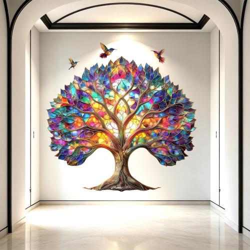 Stained Glass Tree of Life Birds Peel and Stick Wall Decals Decor Stickers