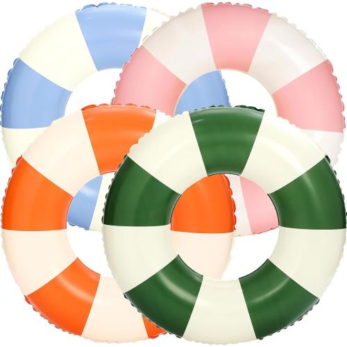 4Pcs Large Inflatable Pool Float for Adults 36 Inch Classic Striped Swim Rings Swimming Pool Tubes for Teens Summer Beach Themed Party