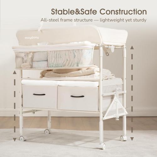 Maydolly Baby Changing Table, Maydolly Portable Foldable Changing Table, Waterproof Diaper Changing Station, Adjustable Height Changing Station, Mobile Nursery for Newborn and Infant