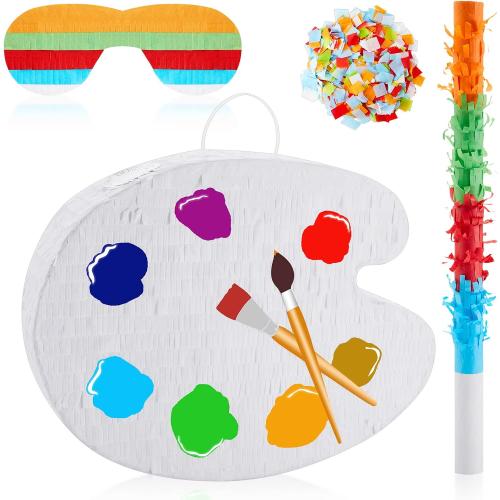 Lewtemi 15.7'' Art Palette Piñata Small Paint Art Piñata with Stick Confetti Blindfold for Boys Girls Birthday Party Painting Favors Classroom Prizes Stocking Stuffers Paint Party Supplies (Drawing)