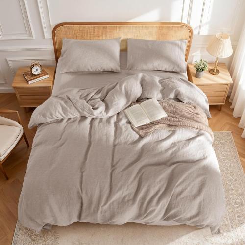 LBRO2M 100% French Linen Duvet Cover Set 3Pcs, Comforter Cover King Size