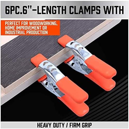 HORUSDY 12-Pack 6 Inch Spring Clamps, Heavy Duty Metal Clamp Set with 2.5-Inch Jaw Opening for Woodworking, DIY, Crafts and Repairs