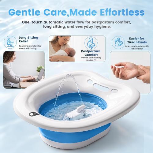 RUGUO Electric Sitz Bath for Toilet Seat, Unisex Sitz Bath Soak Tub, Sits Bath Kit for Women, for Soothes Hemorrhoids & Postpartum Care, Automatic Flushing - Blue