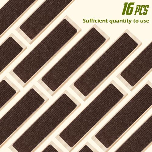 Stair Treads Non-Slip 16 Pack 8x30 - Carpet Stair Runner for Indoor Wooden Steps with TPE Backing & Anti-Skid Surface, Reusable Adhesive Safety Rug for Kids/Elder/Pet-Friendly - Brown