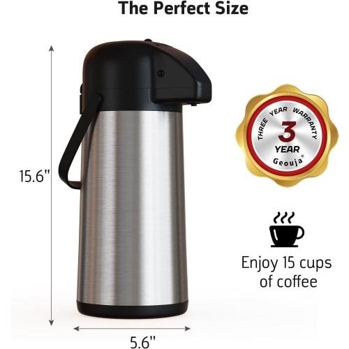 Airpot Coffee Carafe for Keeping Hot - 102 OZ/ 3L Large Coffee Dispenser with Pump - Insulated Stainless Steel Thermos Urn for Hot Drinks Water Tea Chocolate - Thermal Beverage Dispenser for Parties