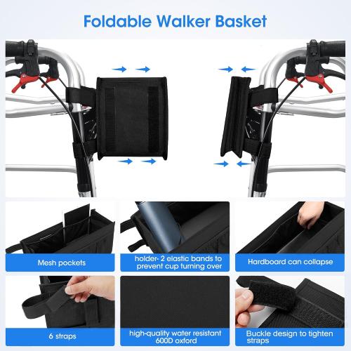Dotday Upgraded Walker Basket with Cup Holder, Foldable Walker Bag